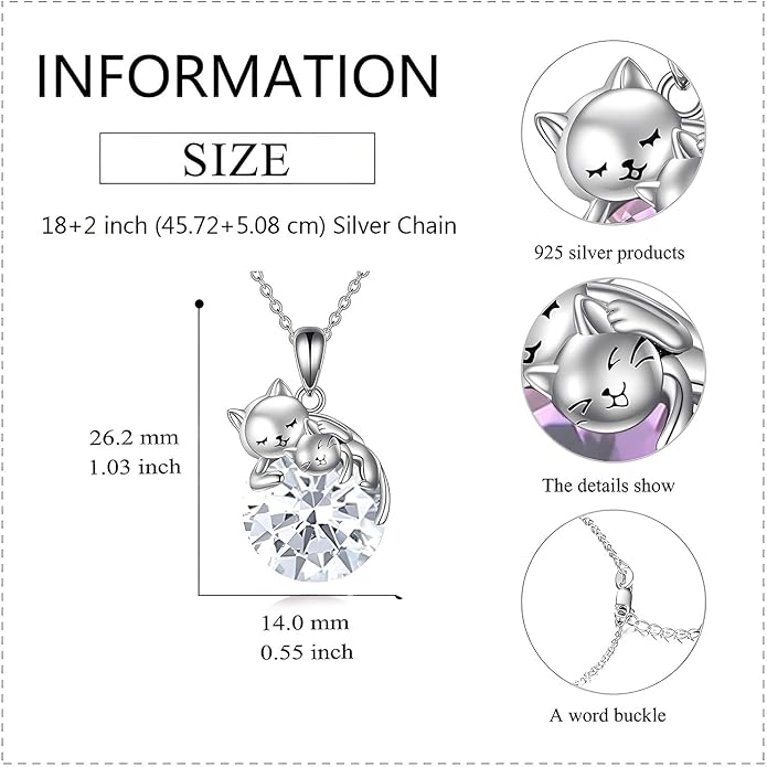 Cat Necklace Sterling Silver Cat Pendnat with Rose Quartz Pearl Jewelry Gifts for Women Cat Lovers