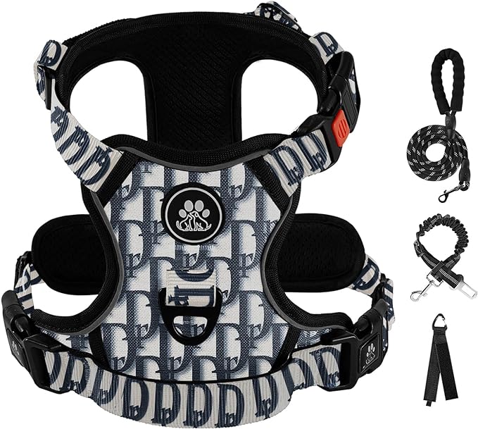 IVY&LANE No Pull Dog Harness with Leash Set, Reflective No Choke Pet Vest,Adjustable Oxford Dog Vest Harness with Easy Control Handle for Small Dogs (Vintage Blue,S)