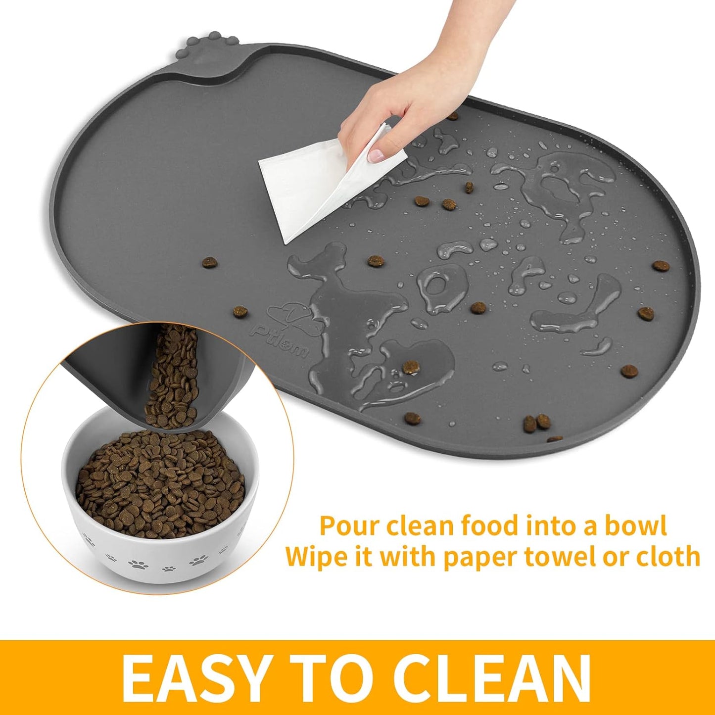 KPWACD Silicone Pet Placemat for Dogs and Cats, Non-Slip Waterproof Pet Feeding Bowl Mat Prevent Food and Water Overflow, High-Lips Puppy Dish Tray Mats Suitable for Large Medium Small Pets, Grey