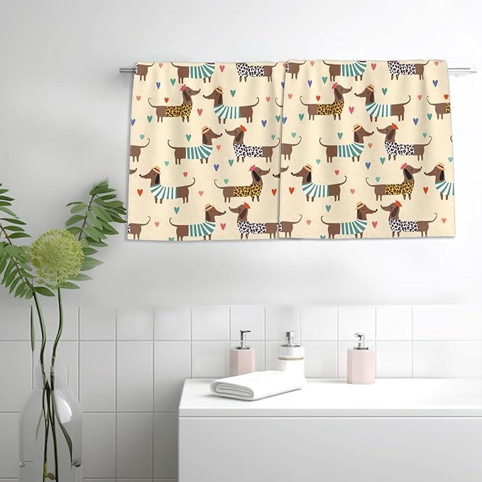 Cute Dog Hand Towels Set of 2,Dachshunds Hearts Bath Hand Towels for Bathroom Decorative Soft Absorbent Dish Towels for Kitchen Bathroom Gym Hotel Spa Sport 16x24 Inches