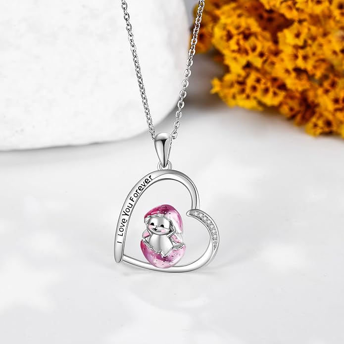 MONGAS Penguins/Guinea Pig/Pig/Fox/Corgi/Frog/Bunny/Koala8/Cow/French Bulldog Necklaces Penguin Gifts 925 Sterling Silver Hugging Penguins Cute Animal Jewelry for Women Sister