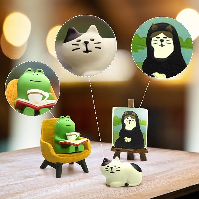 Cute Mini Frog and Cat Figurine for Office, Home Decoration Perfect Cute Frog Gift and Cat Gift