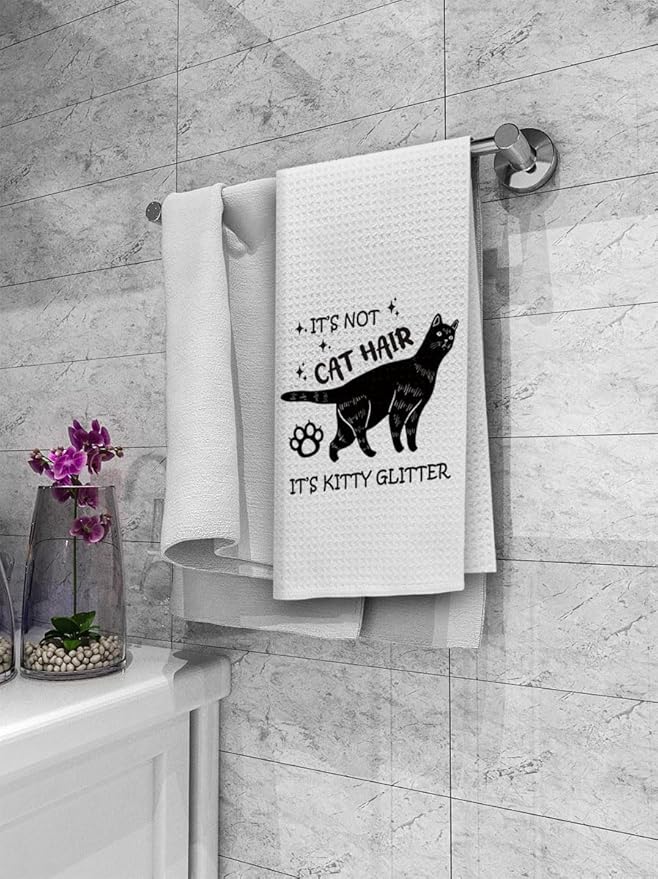 Dibor Cat Kitchen Towels, Cat Hand Towels for Cat Lovers Dish Towels Dishcloth, It s Not Cat Hair It s Kitty Glitter Cloth Hand Towels Tea Towels for Bathroom Kitchen, Cat Lover Gifts, 16x24 Inches