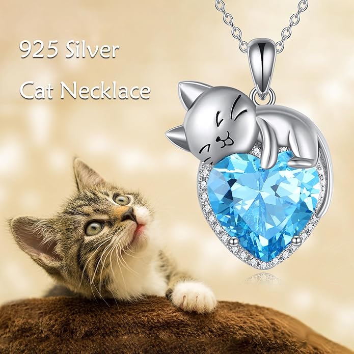 Cat Necklace Sterling Silver Cat Pendnat with Rose Quartz Pearl Jewelry Gifts for Women Cat Lovers