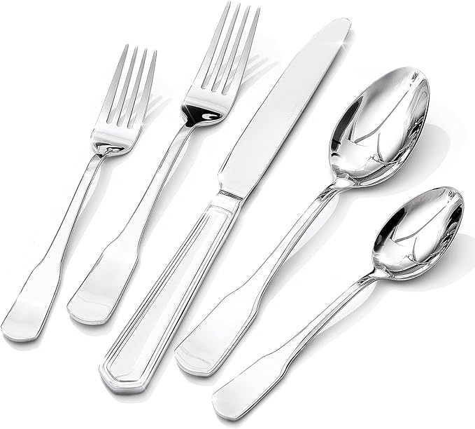 HIKAA Premium Silverware Set, Stainless Steel Flatware Set with Wide-Based Handles for Comfort & Durability, Forks & Spoons Cutlery Silverware Set (40PCS)