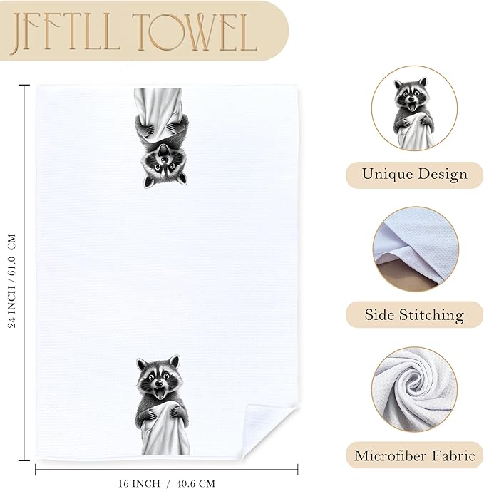 Funny Bathrobe Raccoon Hand Towels for Bathroom Washroom Restroom Decor, Raccoon Lover Gifts, Kids Hand Towels, 16x24 Inch
