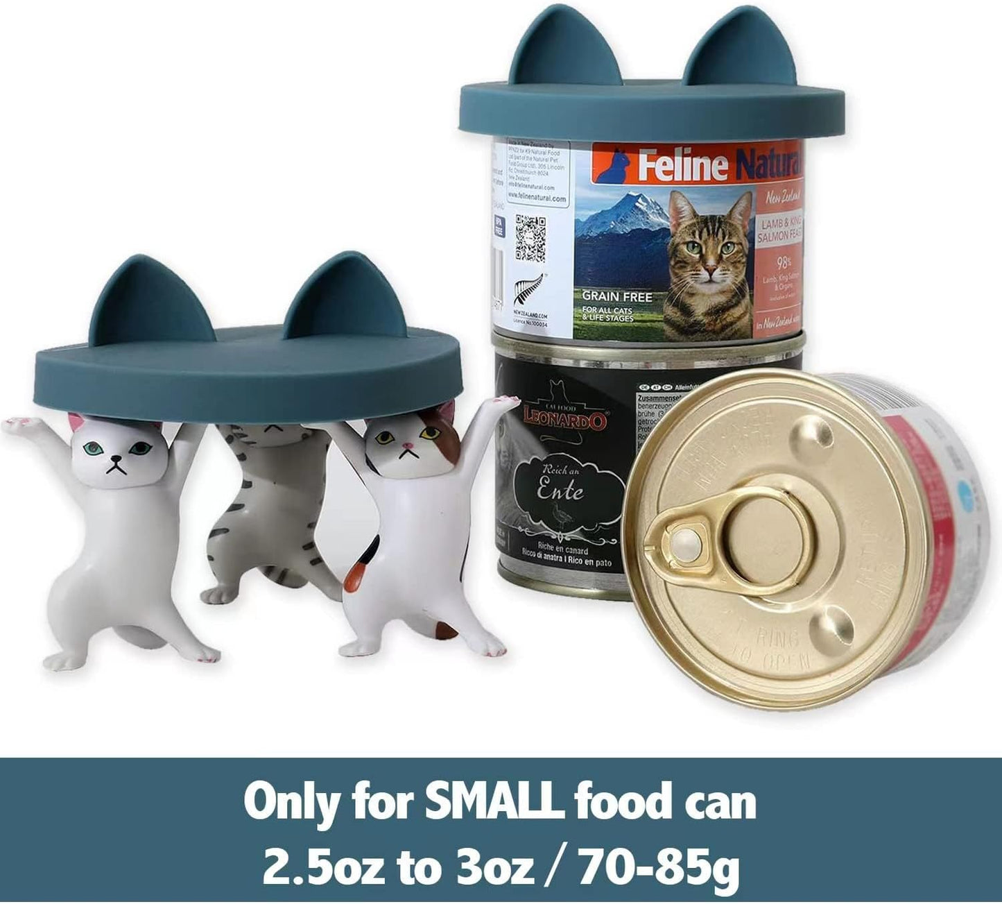 OHMO - 2 Pack Cat Food Can Lids, Small (3 oz) Silicone Can Covers for Pet Food Cans 2.5 oz Cat Food Cans, Dark Blue