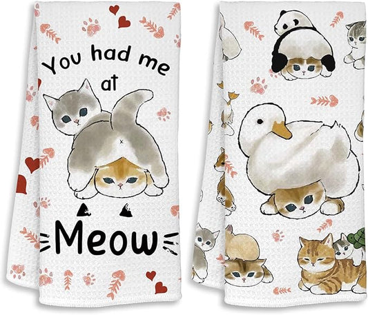Cute Cat Kitchen Towels Set of 2 Cats Decoration for Cat Lovers Cat Kitchen Accessories Cat Mom Gifts for Women Cute Dish Towels Decorative Set for Kitchen & Bathroom 16×24 Inch - 02