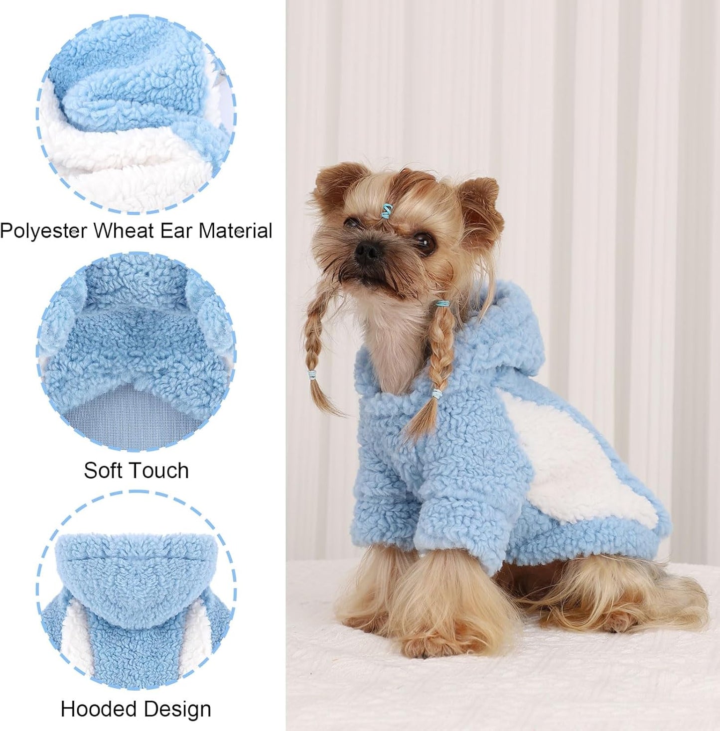 YIKEYO Dog Hoodie Pet Clothes Sweater with Hat Soft and Warm Cold Weather for Small Patchwork Hood(Blue, XXS)
