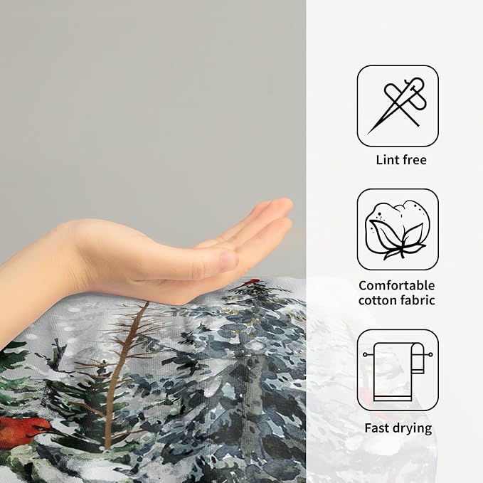 Giwawa Pine Tree Hand Towels Set of 2 Forest Deer Kitchen Bathroom Towels Soft Absorbent Fingertip Tea Bar Dish Towel for Hotel Spa Gym Decor