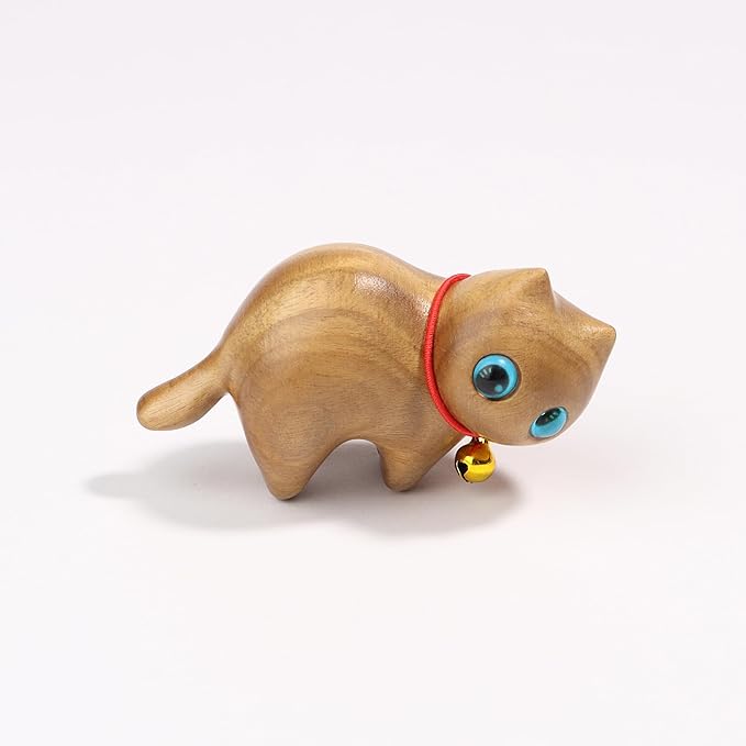Cat Wooden Figurine, Decoration Handmade Cat Art Carved Small pet Garden Statue, Lovely Gift Home Decor Suitable for Bedroom, Desktop, Desk, Living Room, Bookshelf, Holiday Decoration