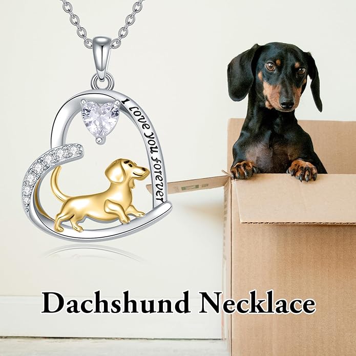 Dachshund Necklace 925 Sterling Silver Dachshund Birthstone Pendant Cute Animal Puppy Dog Dachshund Jewelry Gifts for Women Dachshund Lover