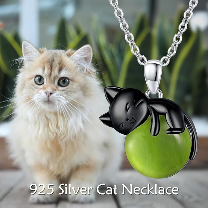 Cat Necklace Sterling Silver Cat Pendnat with Rose Quartz Pearl Jewelry Gifts for Women Cat Lovers