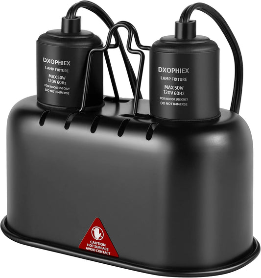 DXOPHIEX Nano Reptile Heat Lamp Max 40W Dual Reptile Light Fixture with Two Independent Switches, UVB Light Fixture Dual Dome Lamp for Bearded Dragon, Turtles, Snake and Lizard Terrarium