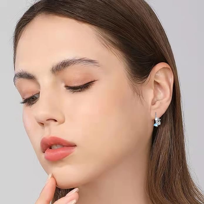 Cat Gifts Earrings Sterling Silver Cute Small Animal Cats Dangle Leverback Jewelry Gifts for women cat Lovers
