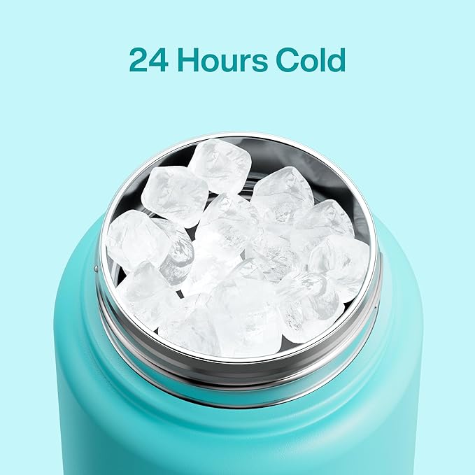 Insulated Water Bottle with Straw Stainless Steel Water Bottle, Leak-Proof, BPA-Free, Double Wall Vacuum Keeps Cold for 24 Hours for Sports, Travel, School (32 oz, Aquamarine Blue)