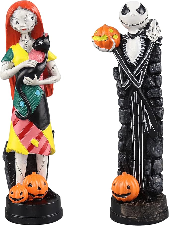 nezababy A Nightmare Before Christmas Figurines Jack Skellington Sally with Pumpkin Statues Sets Halloween Decoration Collection Gifts (2PCS)