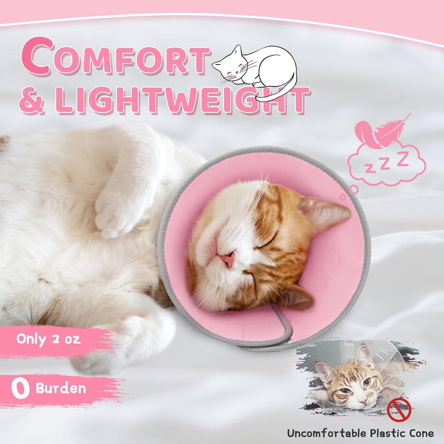 Cat Cone Collar Soft to Stop Licking, Adjustable, Foldable Lightweight Kitten Cones After Surgery Recovery for Cats & Kittens, Cat Cone Alternative (Solid Pink, L)