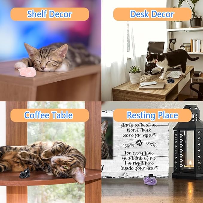 WHAL&YUNE Crystal Cat Figurine, 1PC Black Obsidian Cat, Natural Sleeping Cat Ornament Hand Carved Cat Statue Cat Home Decor Crystal Decoration for Cat Lovers, Gift 1.5"