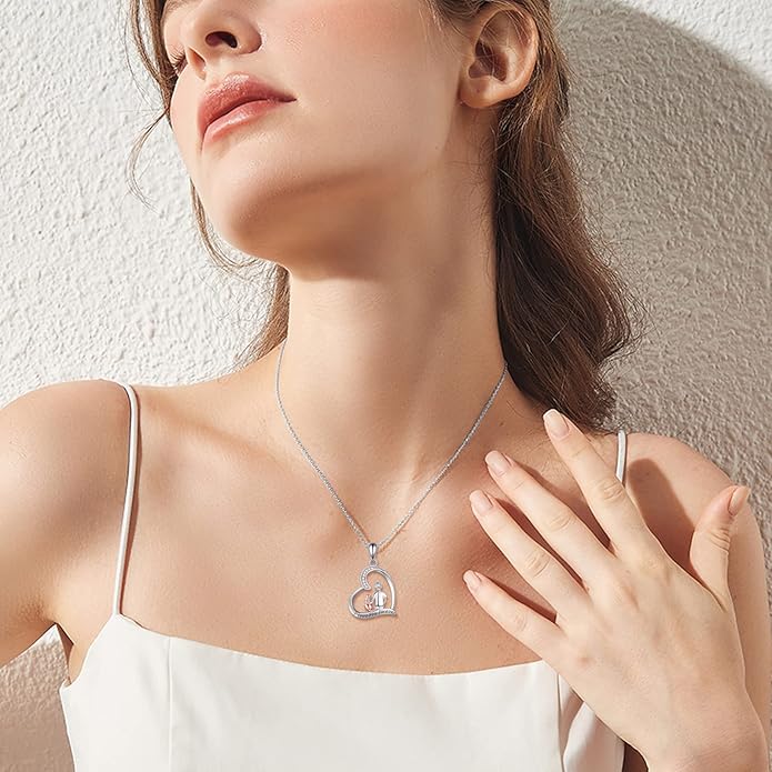 YFN Cat Necklace Sterling Silver Jewelry for Women Cat Jewelry Gifts