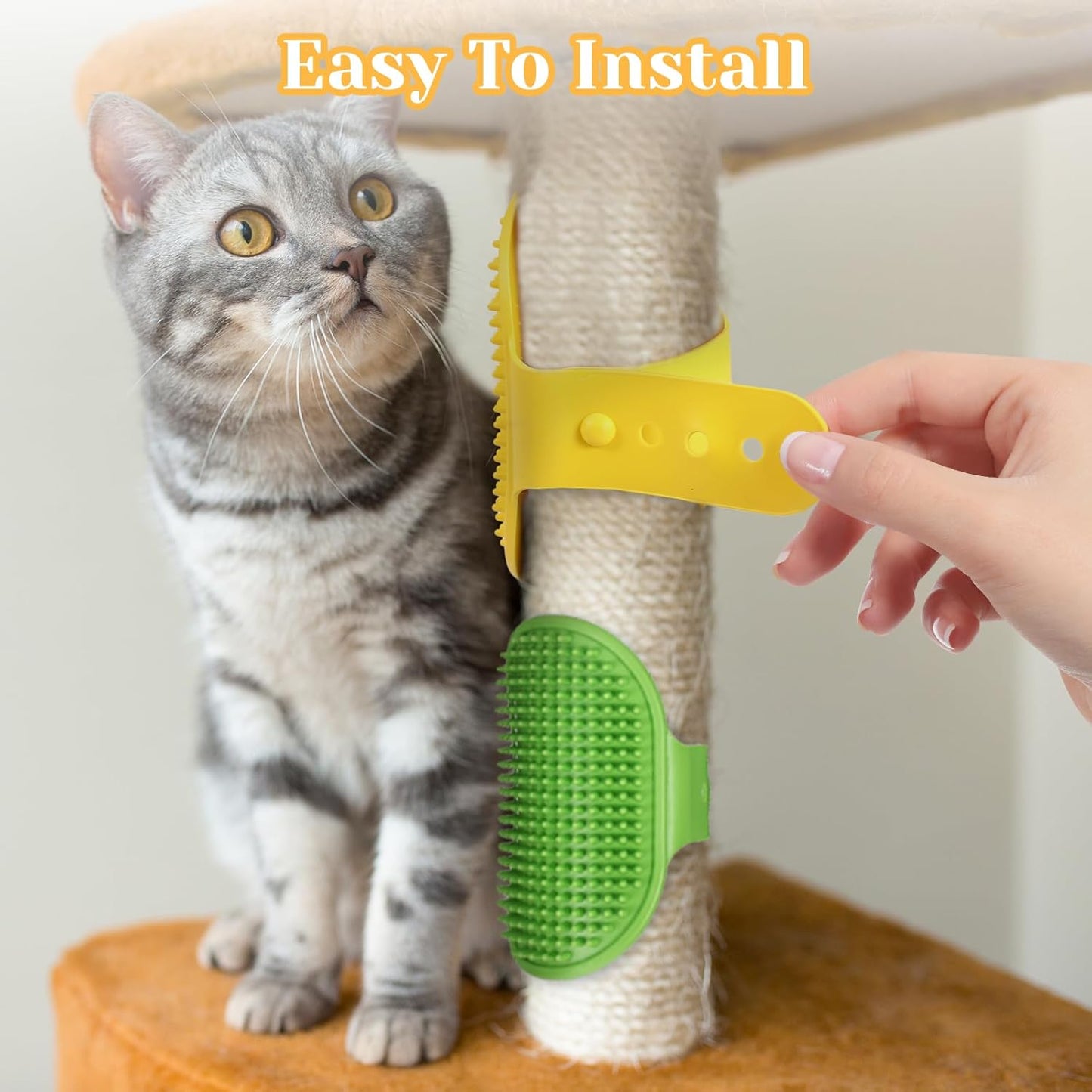 4Pcs Adjustable Cat Self Groomer, Silicone Cat Brushes for Indoor Cats Grooming Self Cleaning, Cats Face Scratchers Massager for Corner Scratcher, Pet Supplies (Green & Yellow)