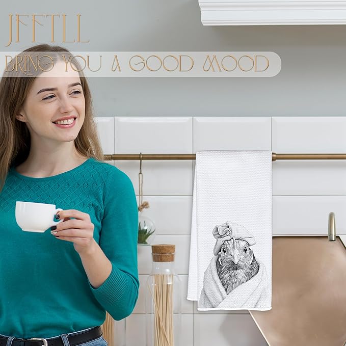 Funny Bathrobe Chicken Bathroom Hand Towels, Chicken Lady Mom Lover Gifts for Women, Farm Animal Rooster Hand Towels for for Bathroom Washroom Restroom Decor, 16x24 Inch