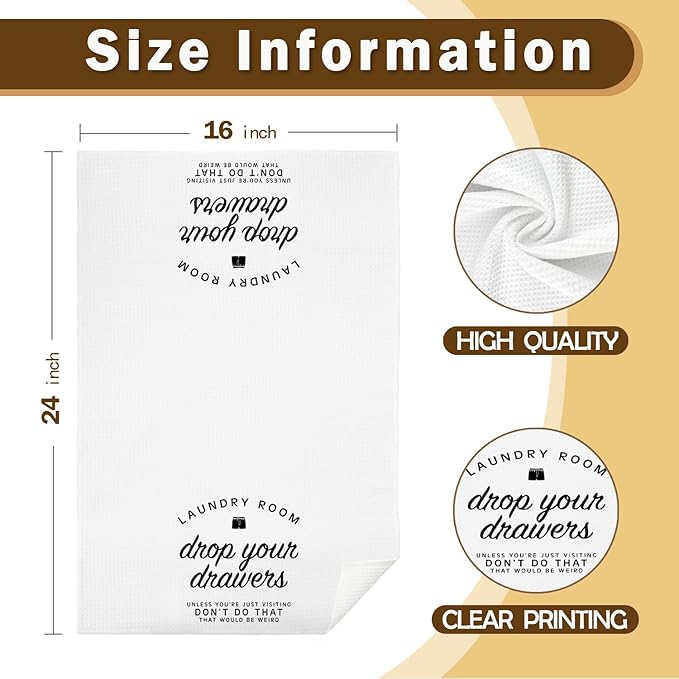 Drop Your Drawers Funny Laundry Hand Towels，Humorous Laundry Room Sign Decor Hand Towels for Bathroom, 16x24 Inch