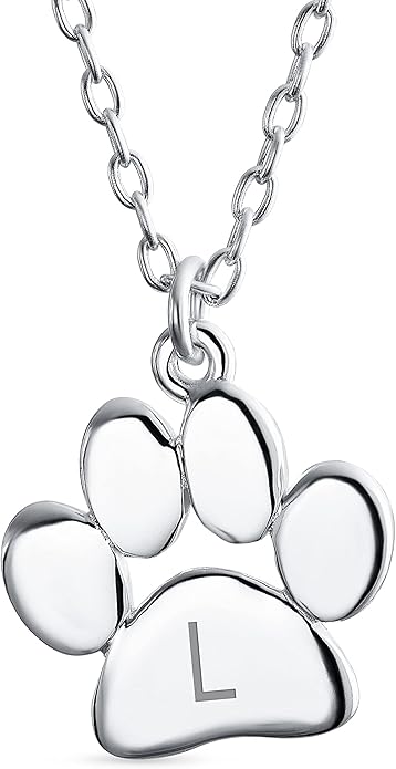 Personalized Initial Alphabet A-Z Dainty Dog Cat Pet Kitten Puppy Paw Print Pendant Necklace Animal Jewelry For Women Teen Polished Rose Yellow Gold Plated .925 Sterling Silver Customizable