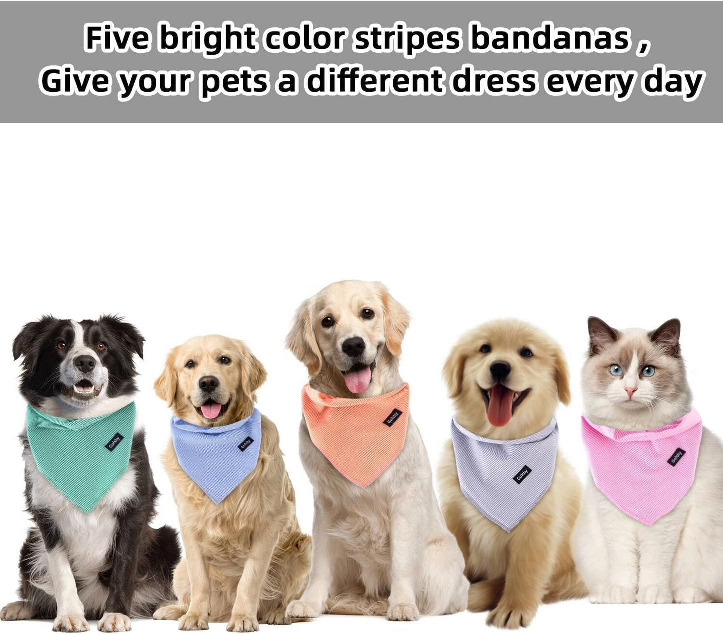 Dog Bandanas-5PCS DIY Bandanas Green Orange Pink Blue Gray Dog Scarfs Breed Bib Handkerchief for Large Medium Dogs Puppies Pets