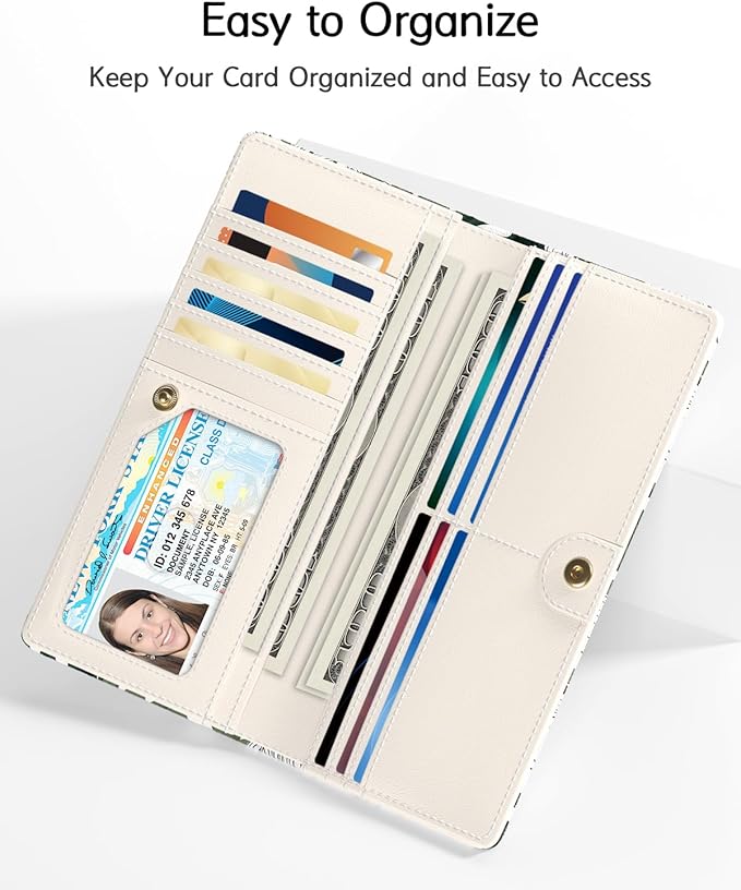 Nipichsha Womens Wallet, RFID Slim Wallets for Women, Thin Ladies Credit Card Holder Purse, Cute Leather Bifold Clutch Billfold with 11 Card Slots & ID Window, Monstera Deliciosa