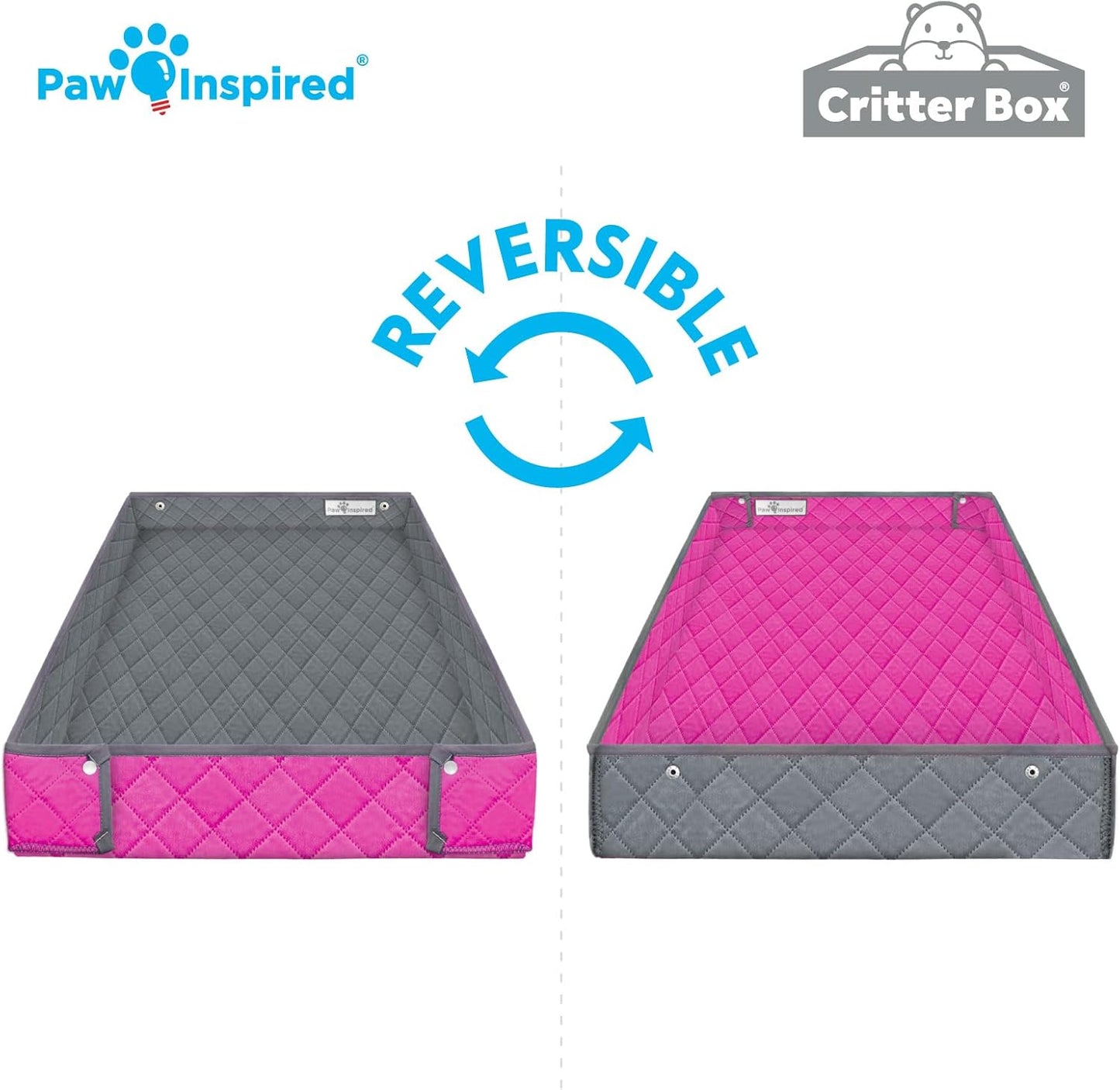 Paw Inspired Critter Box Washable Cage Liner, Reversible Fleece Bedding with Raised Sides for Guinea Pigs and Other Small Animals (Midwest, Gray/Pink)