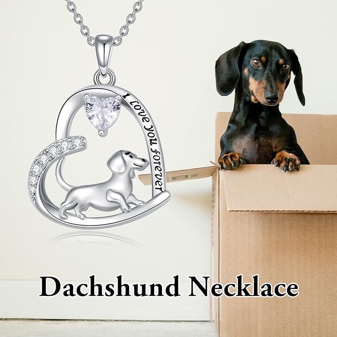 Dachshund Necklace 925 Sterling Silver Dachshund Birthstone Pendant Cute Animal Puppy Dog Dachshund Jewelry Gifts for Women Dachshund Lover