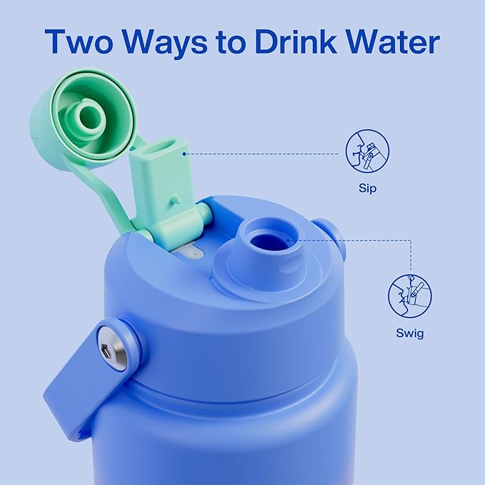 Insulated Water Bottle with Straw Stainless Steel Water Bottle, Leak-Proof, BPA-Free, Double Wall Vacuum Keeps Cold for 24 Hours for Sports, Travel, School (32 oz, Frosted Lilac)