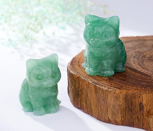DUQGUHO Green Aventurine Cat Crystal Figurines - Lucky Cute Cat Statue for Room Desk Decor 1PC