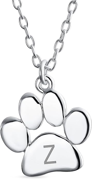 Personalized Initial Alphabet A-Z Dainty Dog Cat Pet Kitten Puppy Paw Print Pendant Necklace Animal Jewelry For Women Teen Polished Rose Yellow Gold Plated .925 Sterling Silver Customizable