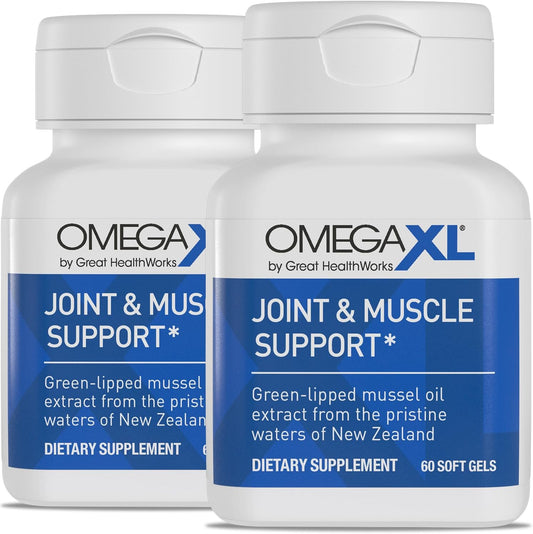 OmegaXL Joint Support Supplement - Natural Muscle Support, Green Lipped Mussel Oil, Soft Gel Pills, Drug-Free, 60 Count (2 Pack)