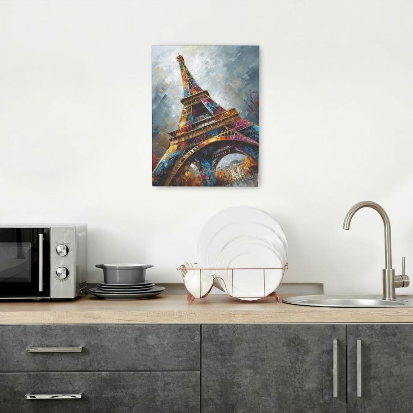 Paris Eiffel Tower Wall Art Paris Architecture Canvas Wall Decor Europe City Eiffel Tower Pictures Painting Print Artwork Framed Decorations Gifts for Living Room Bedroom Office 12"x16"