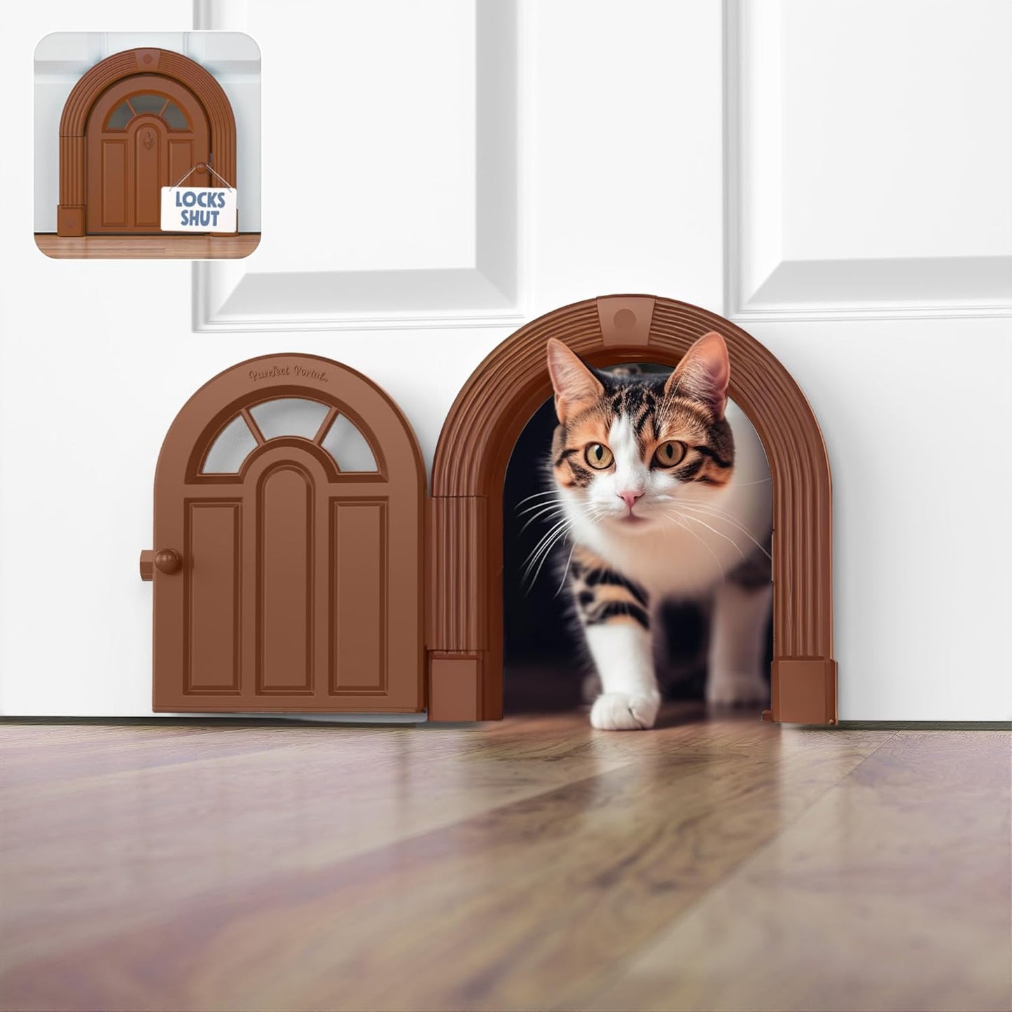 Meow Manor® Cat Door Interior Door - No-Flap, Interior Cat Door for Cats Up to 20 lbs, Easy DIY Setup, Secured Installation in Minutes, No Training Needed…