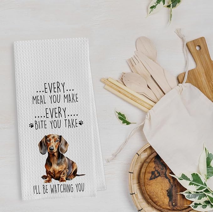 Funny Dachshund Dish Towels set - Dachshund Gifts Waffle Weave Kitchen Towels, Dachshund Decorative Hand Tea Towels for Bathroom Kitchen, Weiner Dog Gifts for Women (16×24 Inches Set of 2)