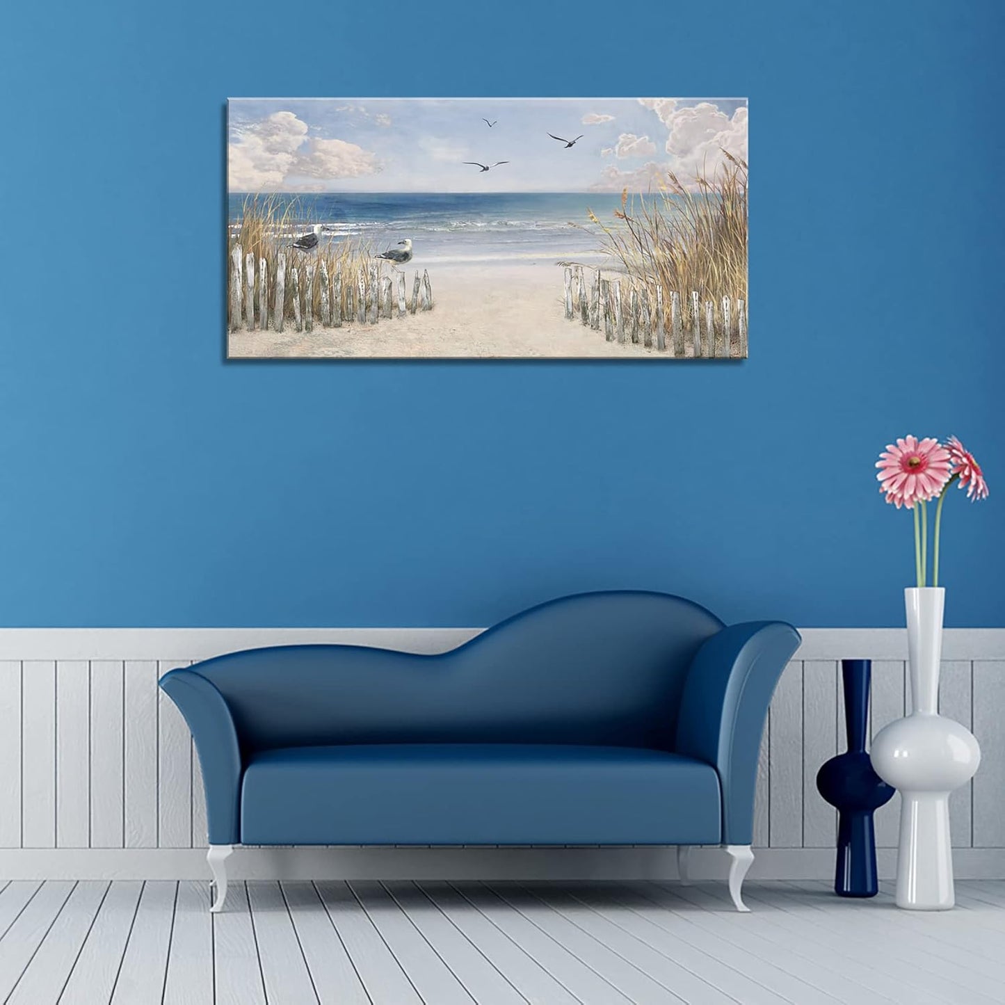 XXMWallArt FC3762 Sandy Beach Wall Art Canvas Print Wall Art Seascape Blue Print Home Decor Abstract Coastal Picture Modern Ocean Artwork for Living Room Bedroom Bathroom Office Decor
