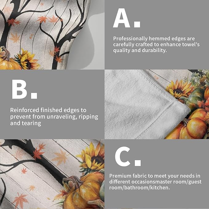 Giwawa Autumn Pumpkin Hand Towels Buffalo Check Bathroom Towel Set of 2 Kitchen Dish Towel Soft Small Bath Guest Towel for Hotel Spa Gym Sport