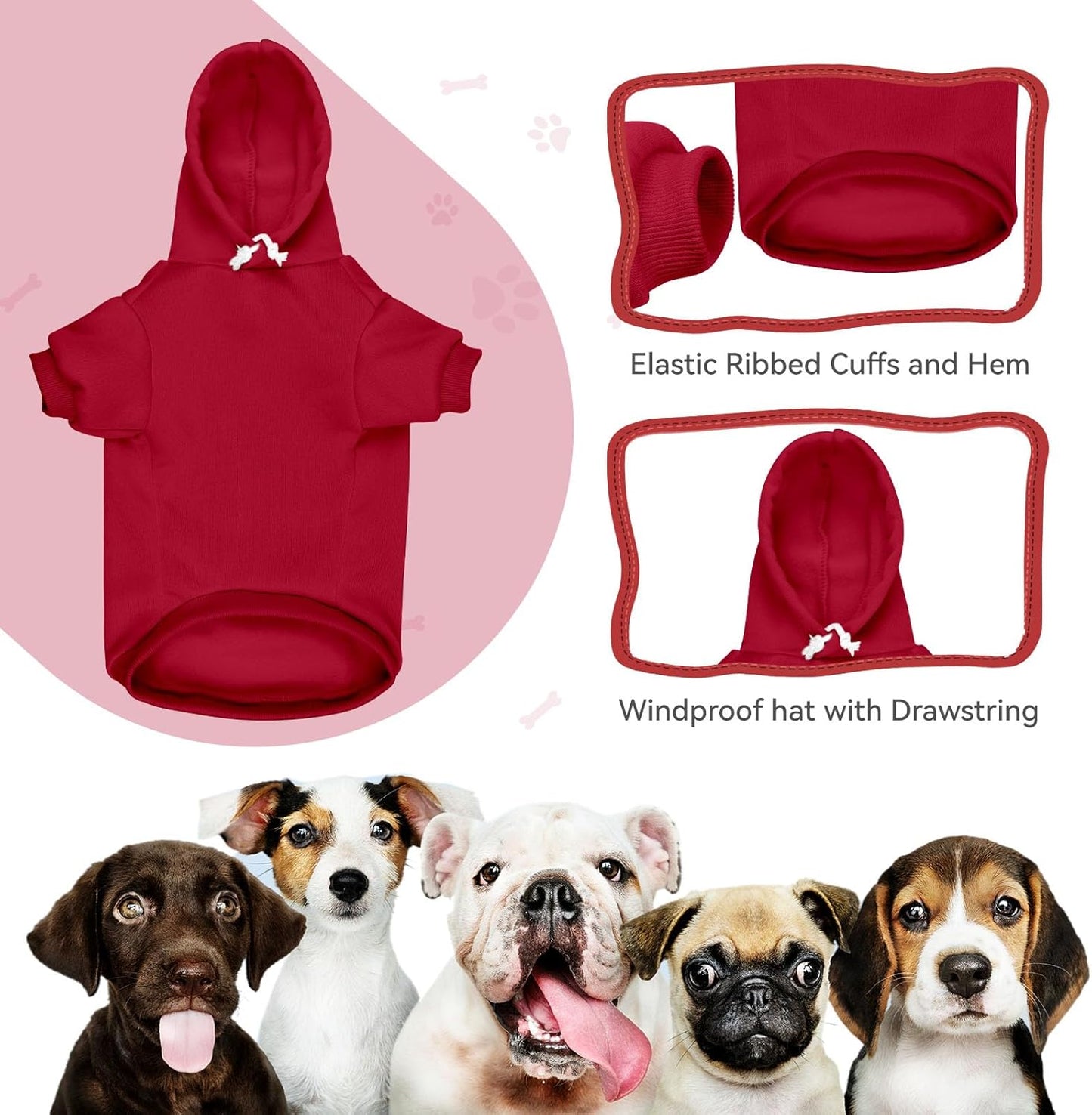 Dog Sweaters for Small Dogs Dog Hoodie Pet Sweater Solid Soft Brushed Fleece Pet Clothes Hoodie Sweatshirt with Pocket(Red-S)