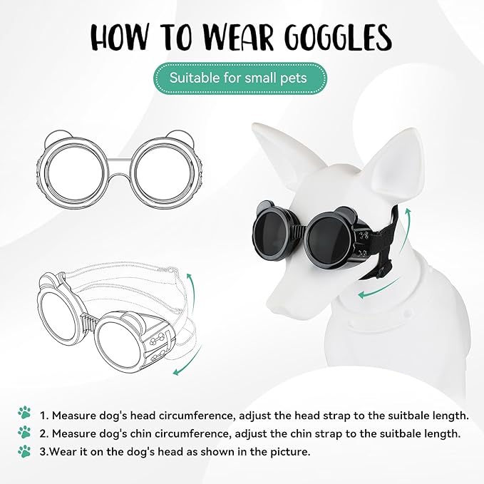 Lesypet Dog Sunglasses Small Breed, Dog Goggles for Small Dogs Eye Protection Windproof Doggie Glasses for Outdoor Driving Hiking UV Protection, Black