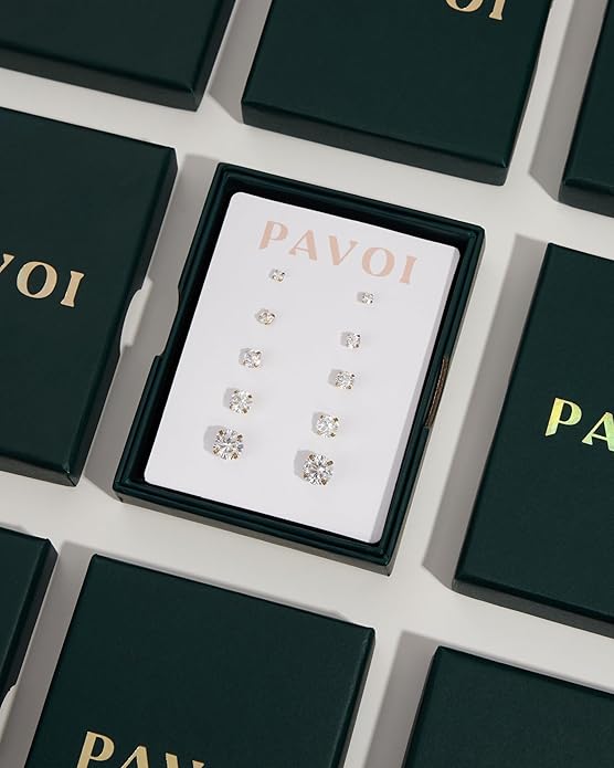 PAVOI 14K Gold Plated Sterling Silver Bar, Dot, Heart, Triangle, Star, Cat | Dainty Earrings for Women