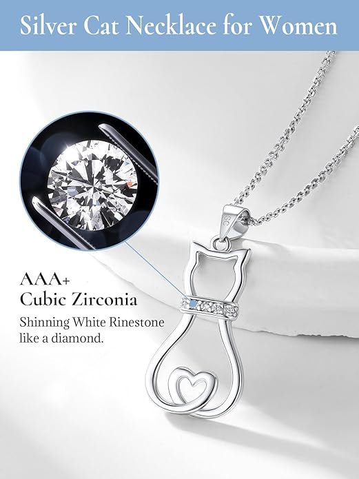 SILVERCUTE Cat Necklaces for Cat Lovers Sterling Silver Womens Jewelry S925 Kitten Pendant Cat Collarbone Necklace