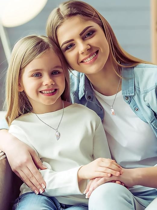 OCJ Mother Daughter Matching Necklaces 925 Sterling Silver Animals Matching Necklace for Mom Daughter 2 Pcs Matching Heart Pendant Birthday Mothers Day Gifts for Mom and Daughter