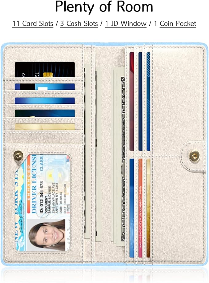 Nipichsha Womens Wallet, RFID Slim Wallets for Women, Thin Ladies Credit Card Holder Purse, Cute Leather Bifold Clutch Billfold with 11 Card Slots & ID Window, Blue