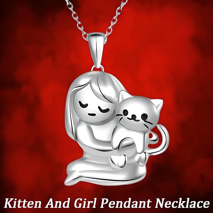 Cute Heart Necklace, With Black Cat - Charming Cat Heart in Rose Gold - Stylish Gift for Women & Party Accessory