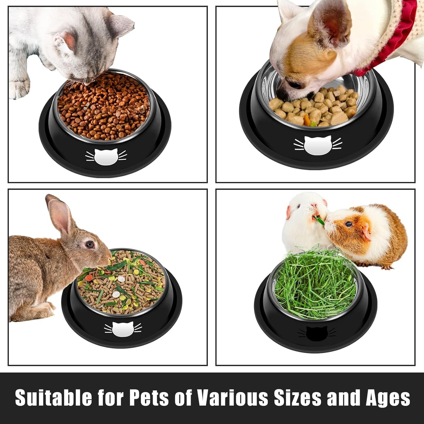 2 Pcs Non-Slip Stainless Steel Small Food Bowls - Unbreakable, Thicken Cat Feeder, 7 Oz Dishes - Suitable for Indoor Small Pets - Removable Rubber Base, Easily Clean, Lovely Color