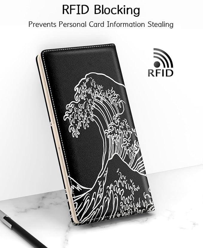 Nipichsha Womens Wallet, RFID Slim Wallets for Women, Thin Ladies Credit Card Holder Purse, Cute Leather Bifold Clutch Billfold with 11 Card Slots & ID Window, Night Ocean